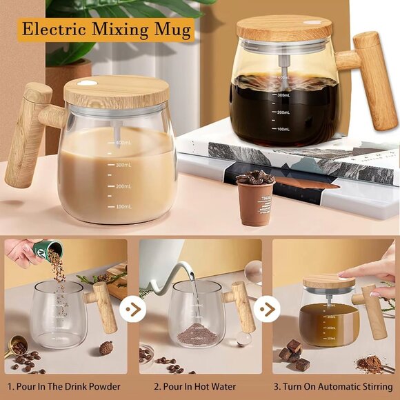 Electric Self Stirring Mug with Heating Base and Lid High Speed Glass Mixing Cup - Picture 9 of 12